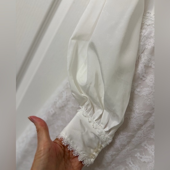 VTG 70s Handmade White Lace “Gunne” Style Prairie Cottage Maxi Wedding Dress, S - Picture 8 of 16